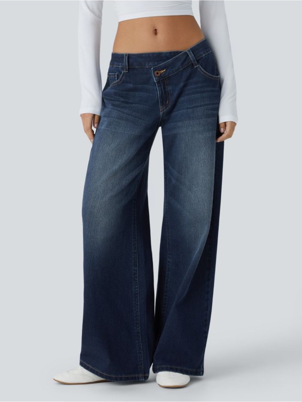 Halara Flex™ Asymmetric Low Rise Zipper Pockets Baggy Wide Leg super stretchy M